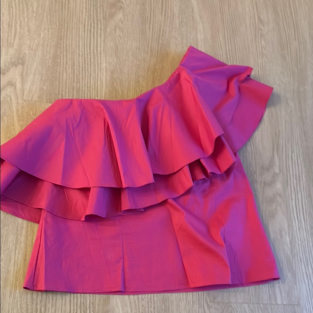 Elegant One Shoulder Pink Ruffled Skirt